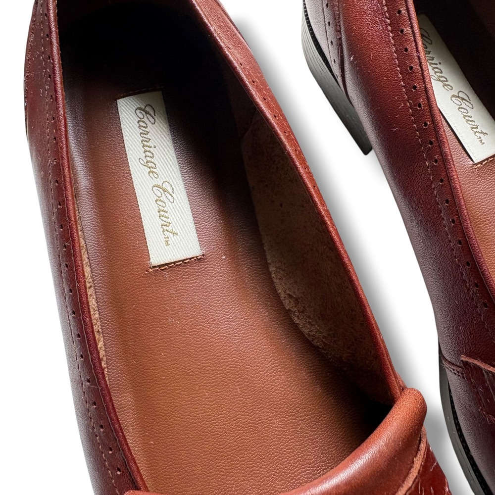 Carriage Court Womens Cognac Brown Leather Kiltie Loafers Brogue Buckle Shoes - Picture 8 of 11